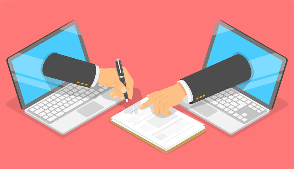 3D Isometric Flat Vector Conceptual Illustration of Digital Signature. business contract signing agreement